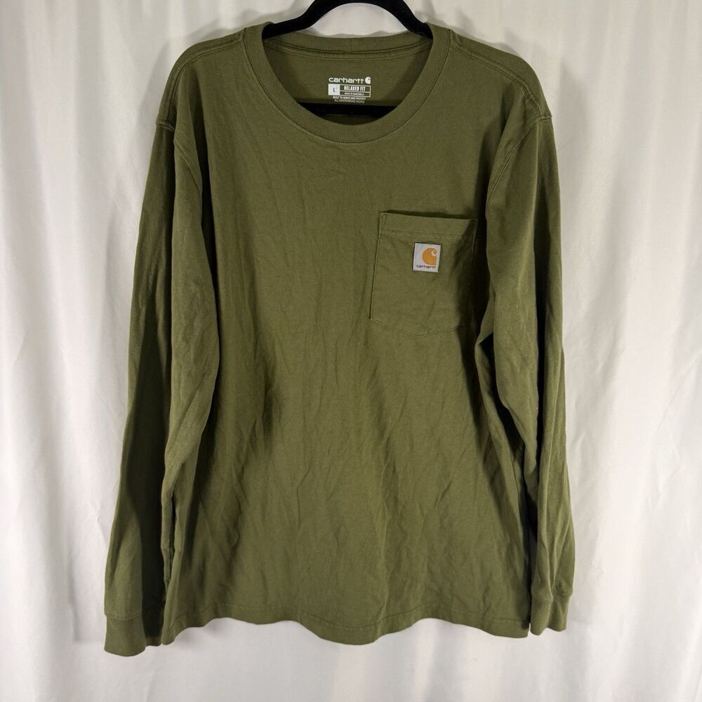 Carhartt Long Sleeve Shirt Men's Large Green Crewneck Pocket